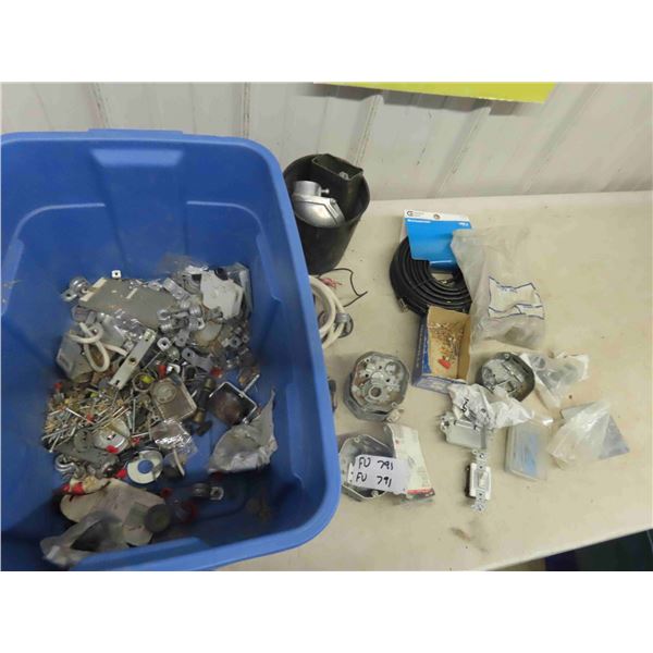 Box Full of Electrical Items ; Covers, Boxes, Connectors, Switches, Cable, plus more