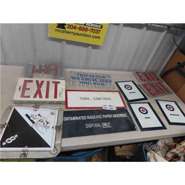 Metal  Signs ; Exit, Shop + Multi Warning Signs, Various Shop Signs, plus others