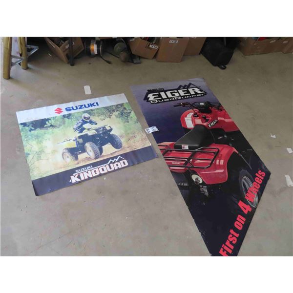 2 Banners ; Suzuki King Quad 28" x 35" + Suzuki Eiger Quad 34" X 60" - Both Reversible