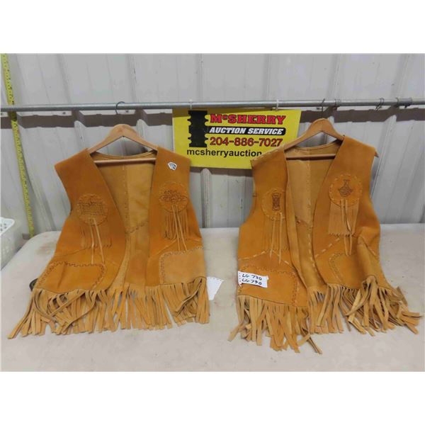 2 Leather ? Deer Hide Vests - Believed Sz LG