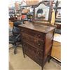 Image 1 : Antique 4 Drawer Dresser 17" x 32" x 47" with Mirror 17" x 21" -on Casters