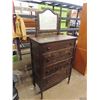 Image 2 : Antique 4 Drawer Dresser 17" x 32" x 47" with Mirror 17" x 21" -on Casters
