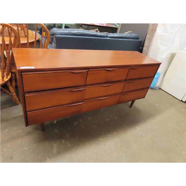 Sweet 9 Drawer Mid Century Dresser - Royal Walnut 18" x 31" x 66" 