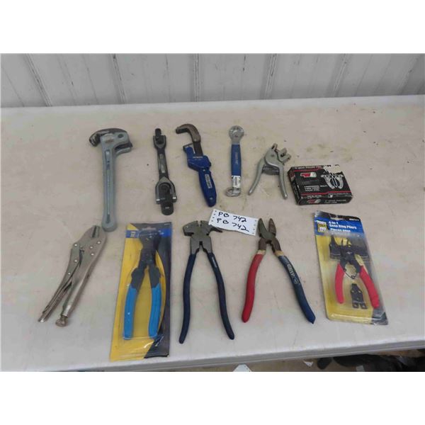 Pipe Wrench, Snap Ring Pliers, Fencing Tool, Nippers, Gear Puller, Vice Grips - Most is New