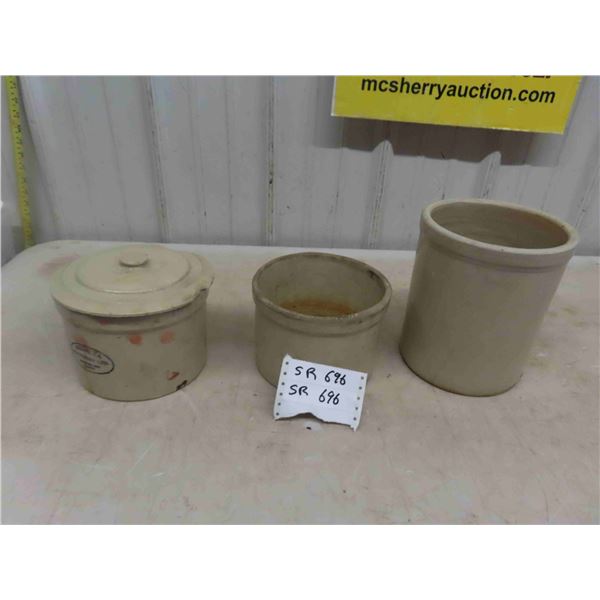 (3) 1/2 , 1 Gal Crock - Cracked + Chipped - Make into Planter