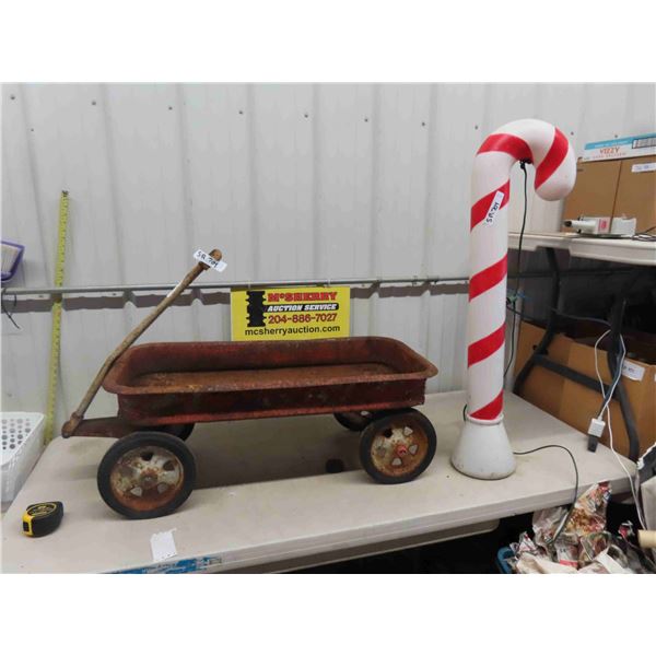 Blow Mold Candy Cane 40" Tall + Child Wagon
