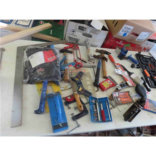 Assortment of Carpentry Tools : Caulking Gun, Clamps