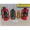 Image 1 : 3 Barn Lanterns, Jug of Lamp Oil