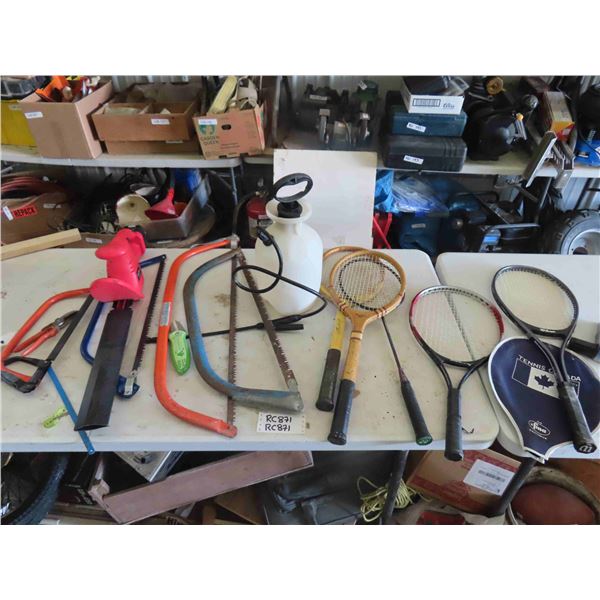 Buck Saws, Sprayer, Hedge Trimmers, Tennis Rackets