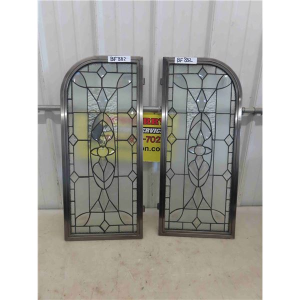 2 Leaded Glass Panels from Fire Place , Heavy Metal Frame