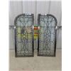 Image 1 : 2 Leaded Glass Panels from Fire Place , Heavy Metal Frame