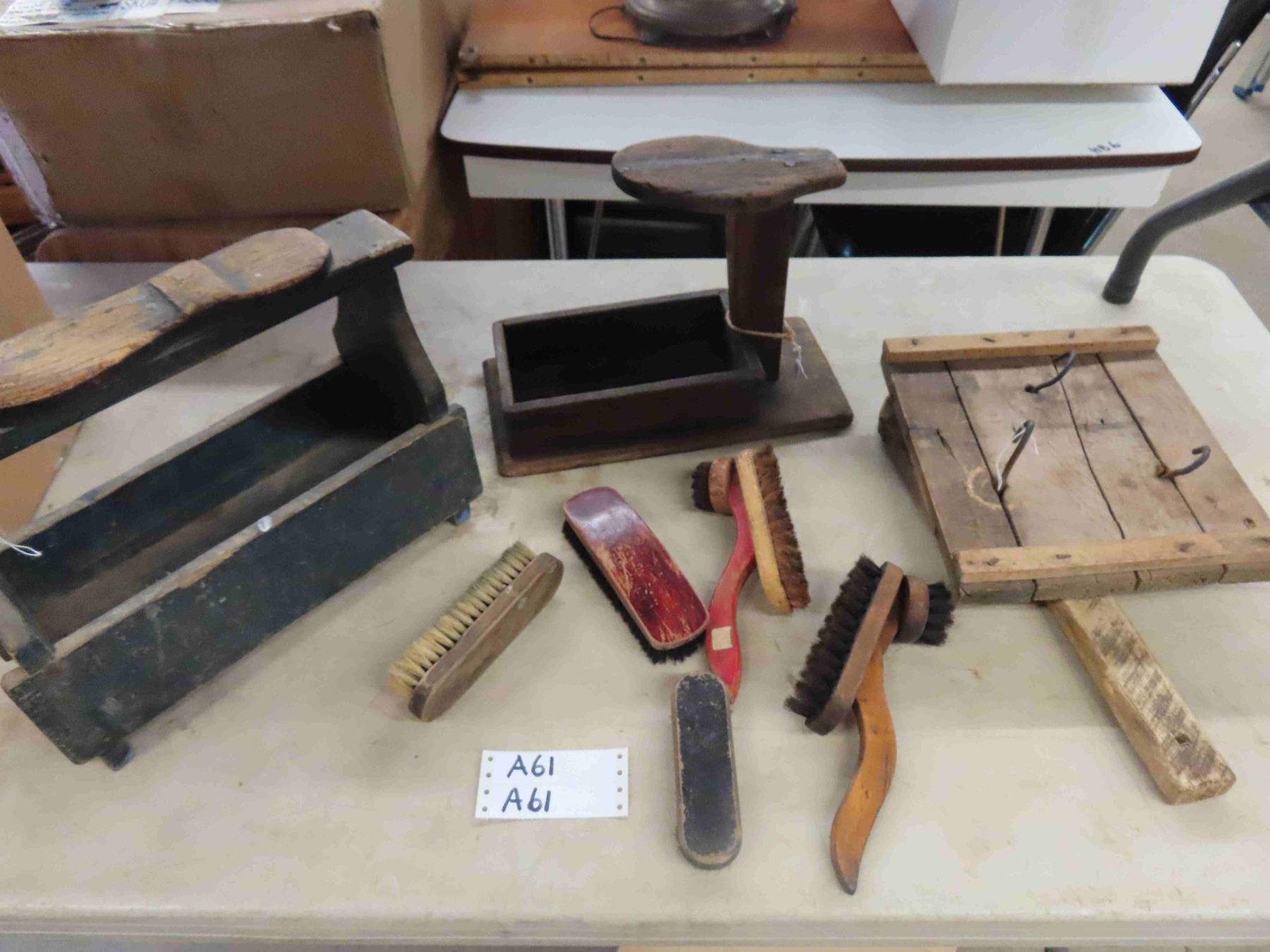 Primitive Rope Maker 2 Early Wood Shoe Shine Boxes, Brushes + Very Primitive Rope Maker ...