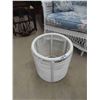 Image 5 : White Wicker Patio Couch 85" Wide, Table 19" x 30" x 56", Ottoman + Round 