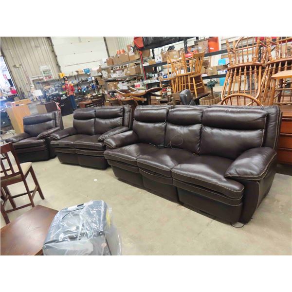 3pc Leather Quality Living Rom Suite including Power Recliner ; 