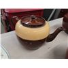 Image 6 : 2 Pottery Bean Pots, Pottery Tea Pot, Mustard Jar, Glass Rolling Pin, Glass Bowl, 