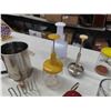 Image 5 : Various Glass Kitchen Items; Measuring Cups, Rolling Pin, Choppers, Parmesan Shakers, 