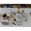 Image 6 : Various Glass Kitchen Items; Measuring Cups, Rolling Pin, Choppers, Parmesan Shakers, 