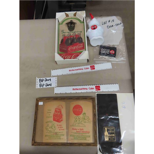 Coca-Cola Collectibles ; Leather Wallet- Very Early, Paper Bottle Holders, Coke Rulers,