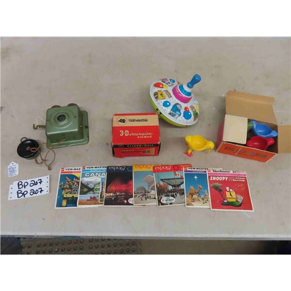 Very Cool Vintage Tin Toy Wall Phone, Funky Plastic Egg Cup Chicks, Viewmaster 