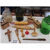 Image 1 : 3 Glass Jugs, Butter Presses, Rolling Pins, Spigot, Wooden Utensils