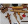 Image 4 : 3 Glass Jugs, Butter Presses, Rolling Pins, Spigot, Wooden Utensils