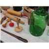 Image 5 : 3 Glass Jugs, Butter Presses, Rolling Pins, Spigot, Wooden Utensils