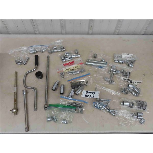 Various 1/4" Ratchets + Sockets, 3/8" Drive Sockets, Extensions, Bars, Allen Keys