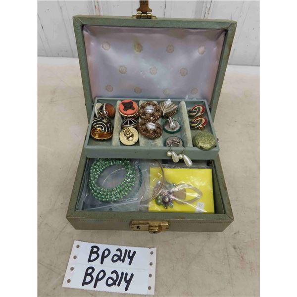 Jewellery Box with 10 Pairs of Clip On Earrings, 10 Necklaces, 2 Brooches, 5 Bracelets