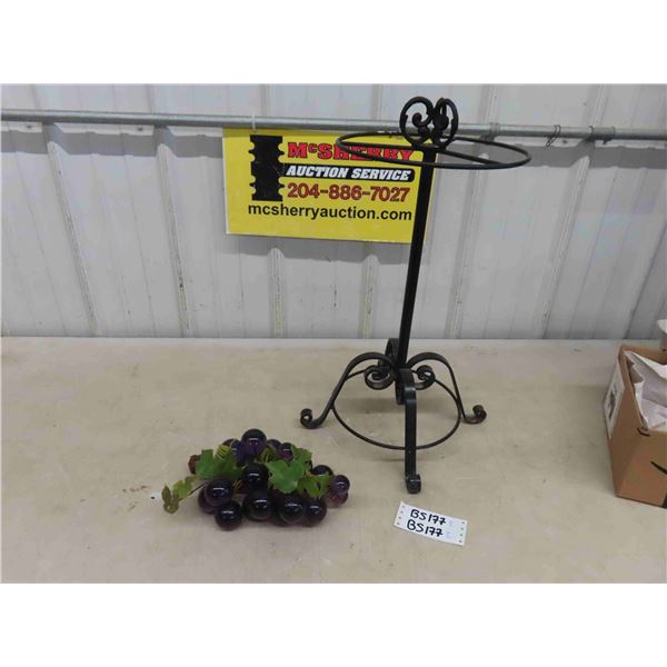 Wrought Iron Umbrella Stand with Lucite Purple Grapes