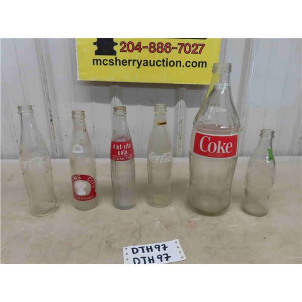 6 Assorted Vintage Pop Bottles ; Coca-Cola, Plains City, Diet Rite