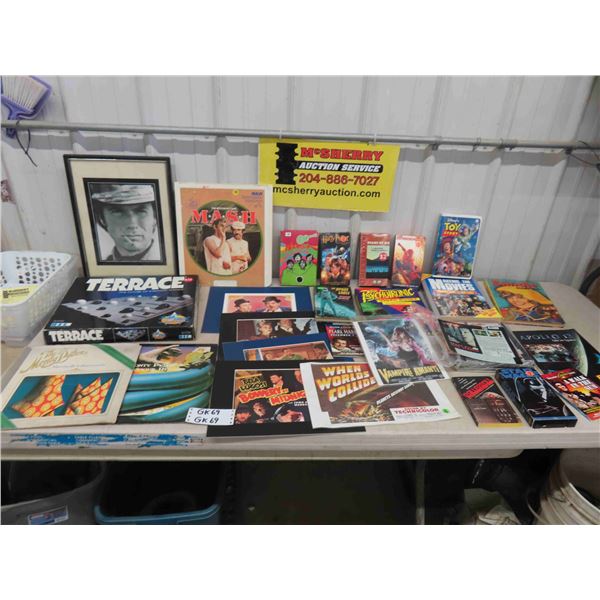 Assorted Movie/ TV Collectibles ; Game From Star Trek, Books, VHS Movies, Records,