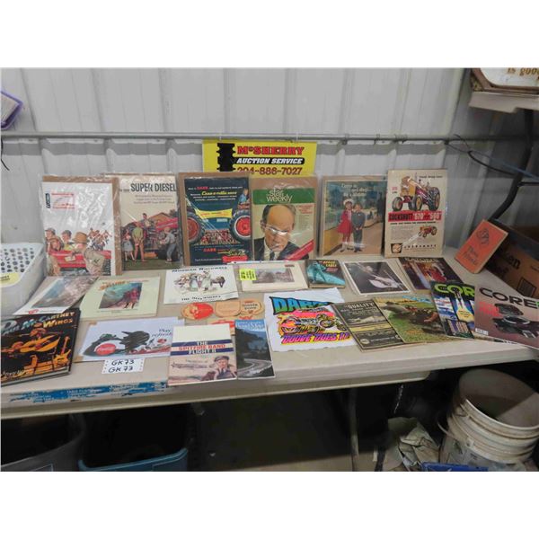 Box of Catalogs, Magazine Ads, Coasters, Books, CPR Book, Map, plus more