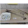 Image 1 : Tub of Assorted Golf Balls, 2 Wedges & 1 Putter , Fishing Rod