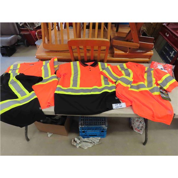 (5) XL Hi Visibility Shirts ; 2 Tough Duck, 2 Work King, 1 Pioneer - All New with Tags