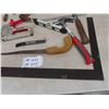 Image 3 : Carpentry Tools ; Square, Tape Measure, Wrecking Bar, Hatchet, Stapler, Hammer, 