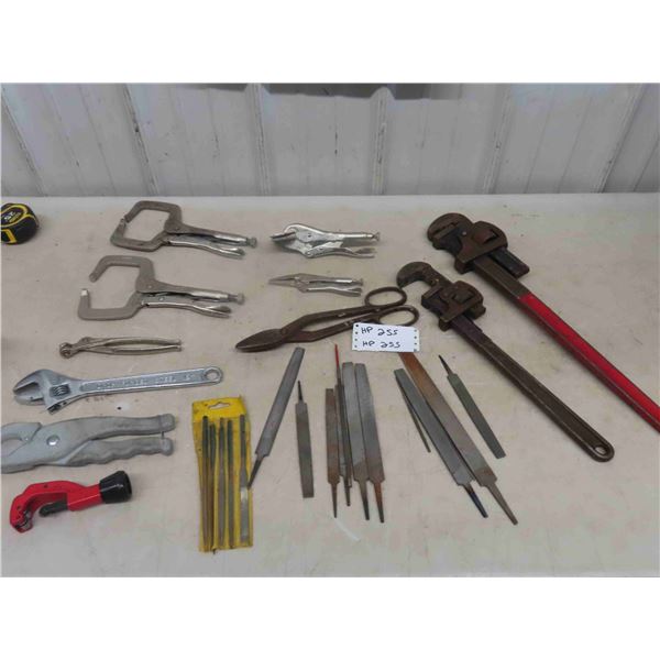 Vice Grips/ Clamps, Files, Tin Snips, Pipe Wrenches, Pipe + Tube Cutter