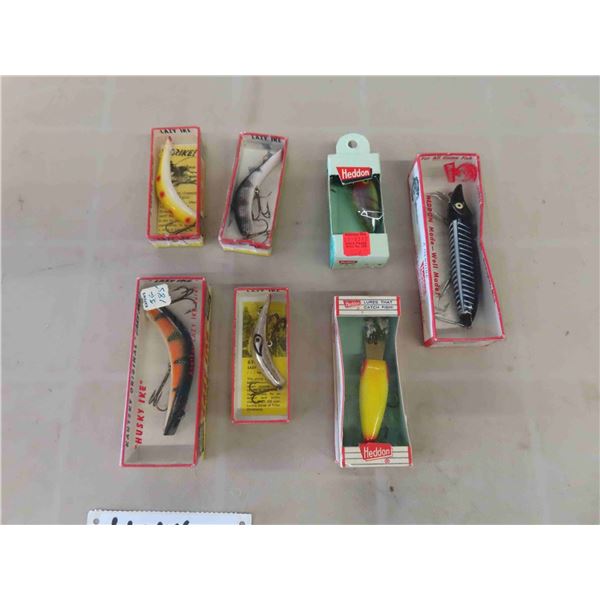 4 Vintage Lazy Ike Lures with Boxes, 3 Heddon Lures in Boxes - Nice Selection