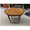 Image 1 : Small Wooden Table with Oval Lift Top + Music Box - Nice Inlay on Lid, Music Box 