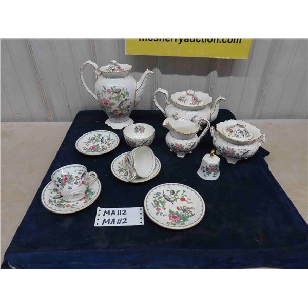Aynsley ' Pembroke' Tea Service ; Coffee + Tea Pots, Cream + Sugar, 2 Cups with