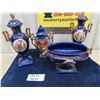 Image 1 : 4 Porcelain Made in England Deep Blue Vases + Serving Dish