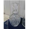 Image 7 : Crystal + Cut Glass ; Pitcher, Decanters, Floral Etched Glasses + Stoppers