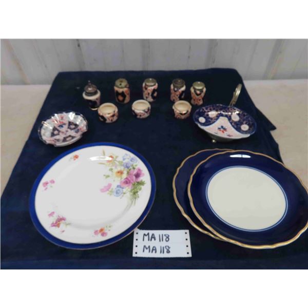 Royal Doulton Floral Plate, 2 Syracuse Plates, Asian Style Porcelain Salt + Pepper