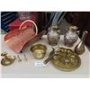Image 1 : Various Brass Vases, Bowls, Candle Holder, Serving Set, Copper Log Holder