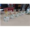 Image 3 : Hand Painted Floral Decanter + Glass, Matching Candle Holders, Stemware, 2 