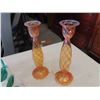 Image 5 : Hand Painted Floral Decanter + Glass, Matching Candle Holders, Stemware, 2 