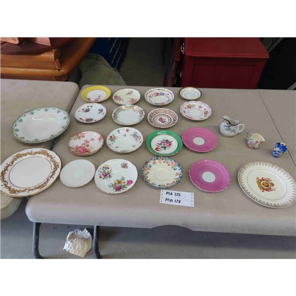 19 Assorted China Plates + Saucers, 2 Creamers, Little Ming Vase