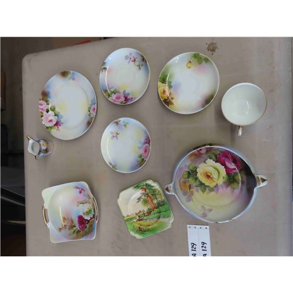 Nortake Hand Painted China - Floral Pattern ; Bowls, Plate, Saucers + 1 Cup