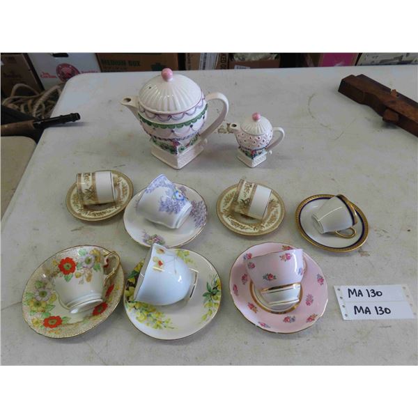 Small + Large Tea Pot, 7 Cups + Saucers