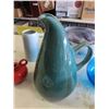 Image 2 : Russel Wright Ceramic Pitcher, Blue Glass Decanter, Large Colored Glass Bowl, 
