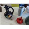 Image 3 : Russel Wright Ceramic Pitcher, Blue Glass Decanter, Large Colored Glass Bowl, 